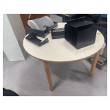 Circular Wood Table 48"x29" with Assorted In Out Mail