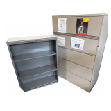 1-Steel File Cabinet 42”L. Xx20”D. X 63”H. 1-Steel Book Case 34.5”L. X 48”H. X 12”D.