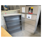 1-Steel File Cabinet 42”L. Xx20”D. X 63”H. 1-Steel Book Case 34.5”L. X 48”H. X 12”D.