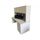 Wood and Metal Desk with Over Head Cabinet 66"x30"x64.5"