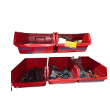 Red Bins w/ Chucks, Bits, Dies, Hardware, & Tools