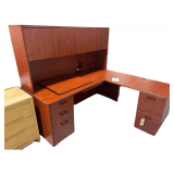 L Shaped Desk With Easy Glide Filing Drawers and Upper Cabinet Piece - Comes With Keys (See Pictures for Dimensions)
