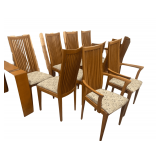 Large Dining Table and 10 Chairs - Includes 2 Captains Chairs, Table Base and Heavy Leaded Glass Top