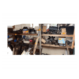 Contents of Back of Garage Including Auto Parts, Ford Motor, Bed Frames - See Photos