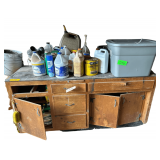 Wooden Dresser 71” x 24” x 35” With Contents Including Bleach, Tools, and Garden Products