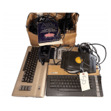 Atari 800 XL Keyboard - Atari Trak-Ball - Atari 410 Program Recorder - Commodore 64 Keyboard - Includes Various Power Supplies, Atari Computer Guide, & Games
