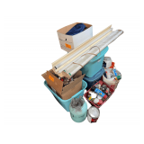 2 Shop Lights - Household/ Automotive Products, Chemicals, & Cleaner - Saw Blades - Blue Table Cloth