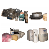 2 Shelves of Salt & Pepper Shakers, Thermos, Pitcher, Plates, Dishes, Bowls, & Hand Sanitizer Dispenser