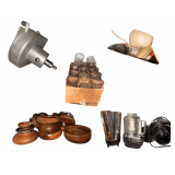 Hobart Grater Attachment, Wine & Margarita Glasses, Small Plates, Beer Glasses, & Wooden Bowls