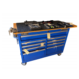 Yukon Blue Rolling Tool Chest - 9 Drawers - Ball Bearing Drawer Slides - 56" x 23" x 38" - Includes 2 Table Vises