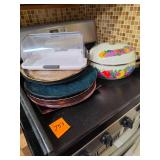 Woiden Tray of Chargers - Dutch Oven Style Pot and Lid - Stirage Container