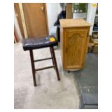 29" Tall Stool with Leather Seat and Wood Cabinet 16" x 21.5" x 31"