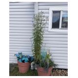 Various Planters (Some Concrete) w/ Artificial Plants