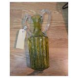 2 Handled Green Glass Vase Made in Italy - 15 In H