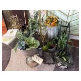 Faux Flower & Artificial Plant Arrangement - Planters, Vases, Footed Tray - Decor