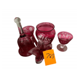 Assorted Cranberry Glass - Vase, Cordials, Paper Weight, Bell
