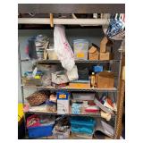 Contents of Shelf - Seasonal Decorations, Candles, Sewing Thread, Picnic Basket, Collapsible Storage Bins, Household Accessories