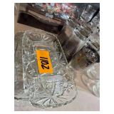 2 Crystal Relish Trays - Crystal Butter Dish - Set of Ornate Glasses