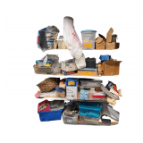 Contents of Shelf - Seasonal Decorations, Candles, Sewing Thread, Picnic Basket, Collapsible Storage Bins, Household Accessories