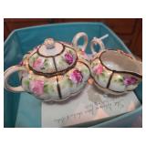 Morning Glory Cup and Saucer - Matching Vintage Cream and Sugar - Shot Glasses