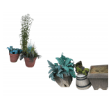 Various Planters (Some Concrete) w/ Artificial Plants