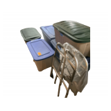 5 Large Plastic Totes and 2 Folding Walkers
