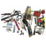 Lot of Miscellaneous Tools Including, Allen Wrenches, Hand Plane, Soldering Irons, Screwdrivers, Milwaukee Bits, Scribes, Starrett No. 472 Screw Pitch Gage.