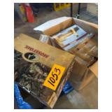 2 Boxes of Poinsettia Christmas Plates with a Box of Mossy Oak 6 Cups