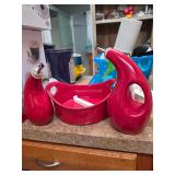 Red Ceramic Salad Set