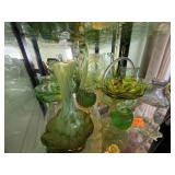 Vintage Green Glass Pieces - Vintage Viking Green Basket - Green Glass Swung Vase - Vintage Grren Uranium depression Glass pieces