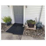 Various Planters w/ Artificial Plants - Concrete Bunny & Squirrel Yard Decor