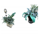 Various Planters (Some Concrete) w/ Artificial Plants