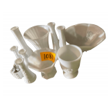 Assortment of Milk Glass 6 Vases 3 Bowls