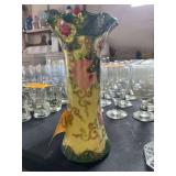 Hand Painted Porcelain Vintage 9.75" Tall Floral Vase