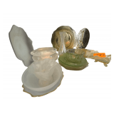 Milk Glass and Clear Glass Bowls - Vintage Northwood Glass Company opalescent Footed Bowl - Vintage Green Glassware