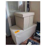 2 Fabric and Vinyl Coated Storage Bins Ottomans - 15 x 15 x 15 - 30 x 15 x 15