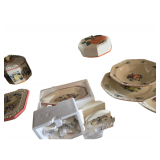 Avon NIB Sweet Country Harvest Set - Salt and Pepper, Napkin Holder, 4 Wall Molds , 4 - 3 piece Place Settings, Small Canister and 2 Trivits