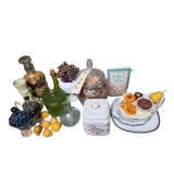 Shelf of Various Items - Plates - Glassware - Canisters