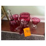 Assorted Cranberry Glass - Vase, Cordials, Paper Weight, Bell