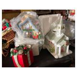 Two Christmas Houses and a Set of Candle Holders