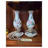 2 - Vintage Vanity Milk Glass hand Painted Roses Lamps