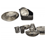 Contents of Shelf - Stainless Serving Pieces - Plate Covers - Etc.
