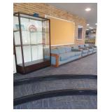 55x48x20' Glass Cabinet - Blue Cushioned Chairs