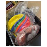 Box of Childrens Games - Deflated Dodgeballs, Basketball - 2 Air Pumps & Balloons