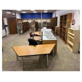 Section of Room Including School Tables & Chairs, Bookshelves, & Cabinets
