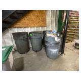 3 Brute Trash Recepticals on Wheels and 4 Garbage Cans