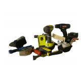 2 Drills, Sander, Measuring Tape, Tape, Drill Charger, Etc.