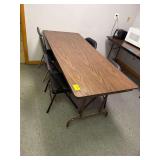 Wooden/Steel Folding Table With 4 Folding Chairs 6’L.