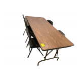 Wooden/Steel Folding Table With 4 Folding Chairs 6’L.