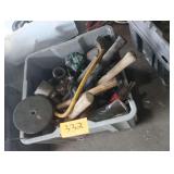 Bin containing Hammers, Drill Bits, Small Power Tool, Etc.